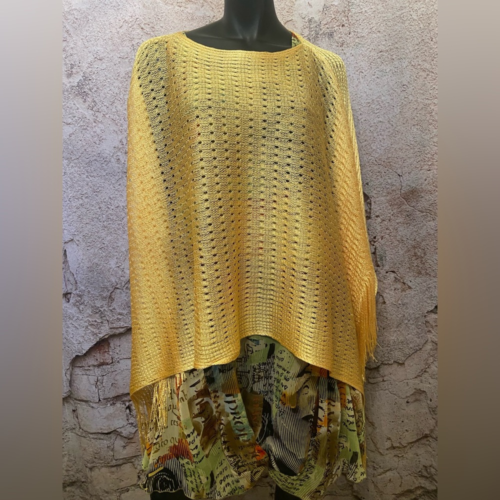 Lemon Yellow Sparkle Fringed Poncho